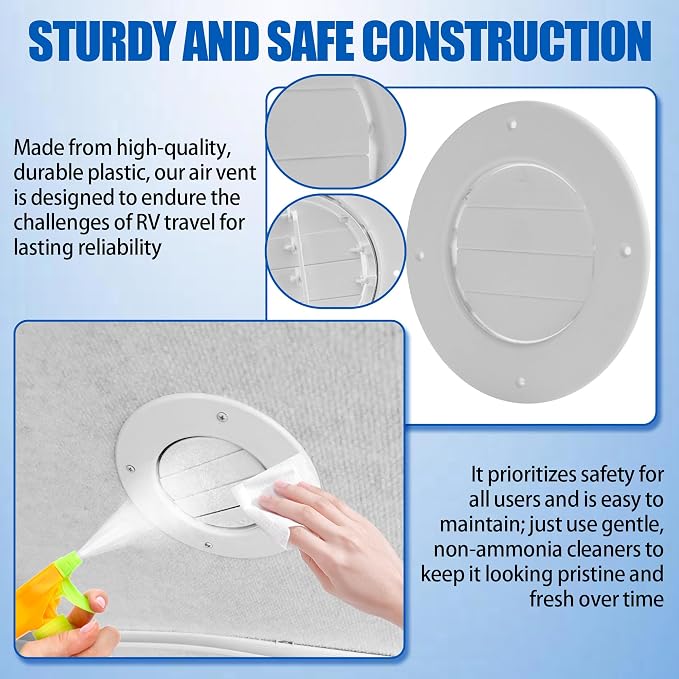 Calvana (5-Pack) 6.5" RV Ceiling Vent Covers for Inside Camper, RV AC Vent Cover Replacement, Fits 4-5/8" Ducts, Rotatable Slats for Directional Airflow, White