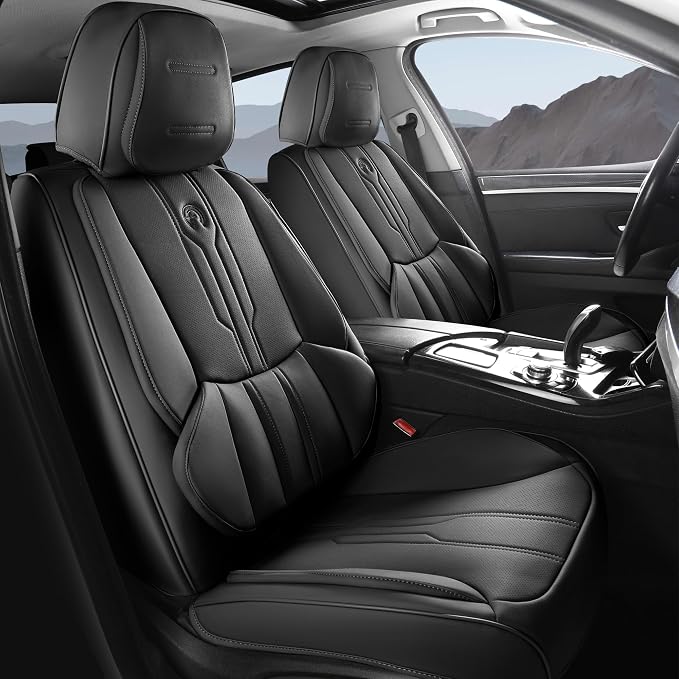 AOOG Seat Covers Custom Fit for Dodge Ram 1500/2500/3500 2002-2025 Faux Leather Seat Cover Set Compatible with Crew, Regular, Quad, Mega Cab, Car Truck Cushions (Black, Curved Rear, Full Set)