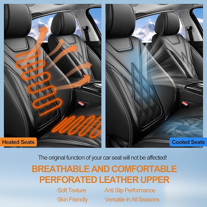 Fit Fusion Car Seat Covers for Ford Fusion 2007-2020 - Luxury Leather, Anti-Slip, All-Weather Seat Cushions, Waterproof & Breathable, Airbag Compatible, Full 5-Seat Set (Black)