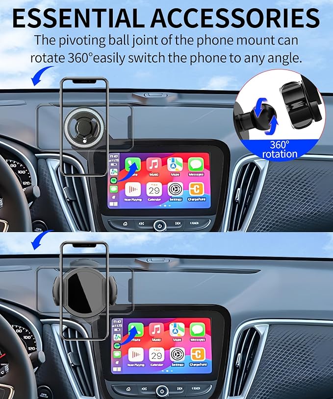 Magnetic Car Phone Mount for 2016-2025 Chevrolet Malibu/2018-2024 Equinox Accessories, for MagSafe Strong Magnets Cell Phone Holder 8-Inch Touch Screen Cradles, with Portable Phone Gripper