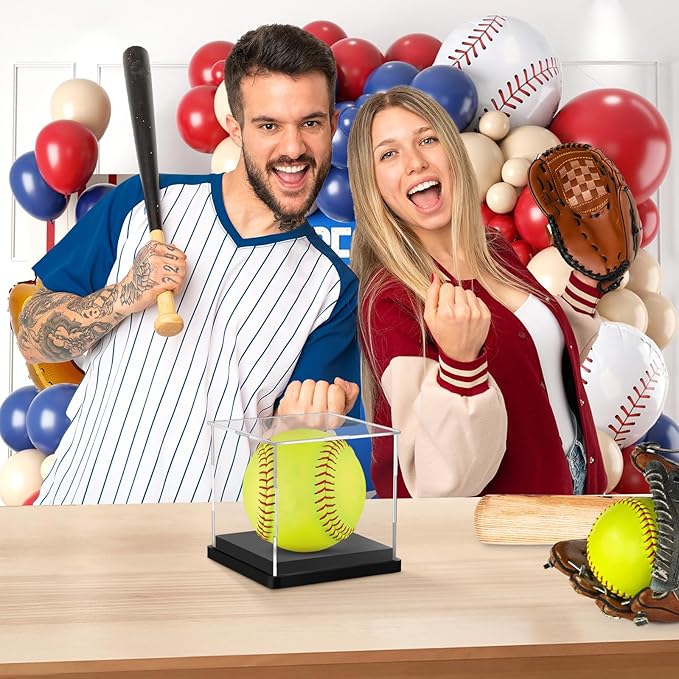 Hooqict Softball Display Case Clear Acrylic Ball Holder UV Protected Softball Case Display Box Championship Square Box for Golf Tennis Game Ball Baseball