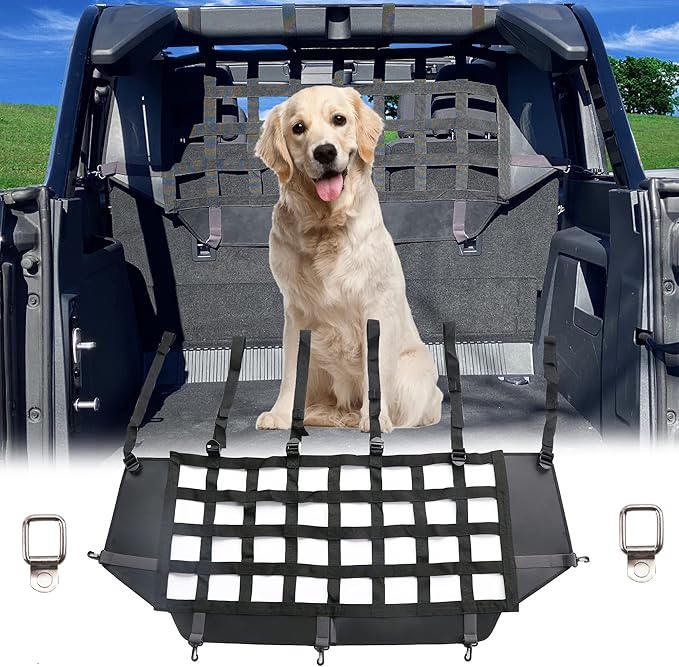 BESTAOO for Ford Bronco Dog Car Barrier, Pet Net Vehicle Safety Mesh Dog Divider for Ford Bronco Accessories 2021 2022 2023 2024 2025 4-Door, Fits Trunk Cargo Area, Easy to Install