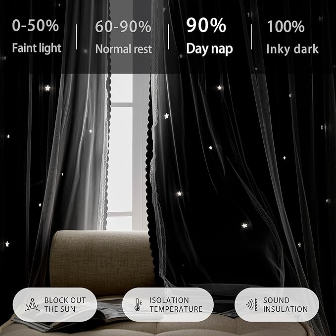 XiDi Black Out Curtains for Bedroom, Curtains for Girls Bedroom Decor, Kids Curtains 2 Panel Set, Blackout Curtains for Living Room Curtains 84 inches Long 2 Panel Grey