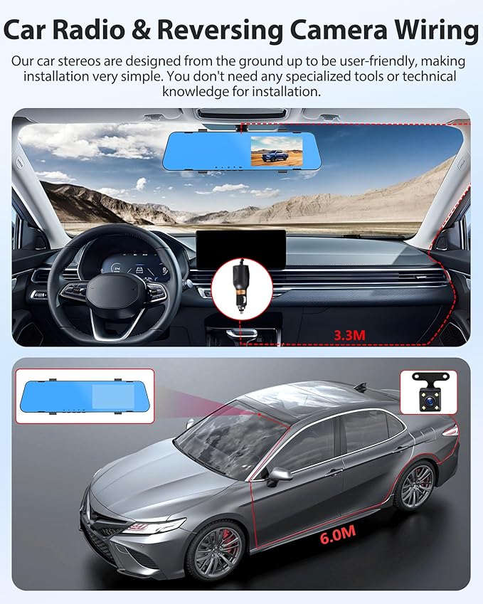 4.5" IPS Touch Screen Rear View Mirror Camera Dash Cam DVR Monitor Dual Camera Video Recording System 1080P/Loop Recording/G-Sensor/150° Wide Angel/Night Vision/Parking Assistance/64G Card