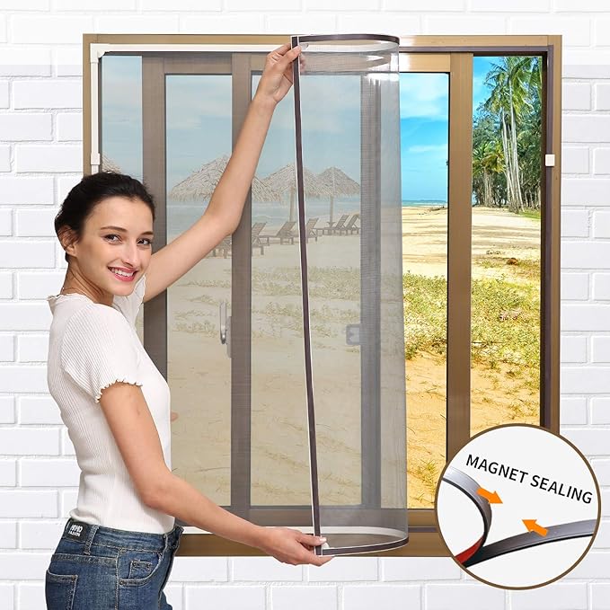 NeatiEase Adjustable DIY Magnetic Window Screen Max 72” x 48” Fits Any Size Smaller White Frame Fiberglass Mesh with Extra Accessories