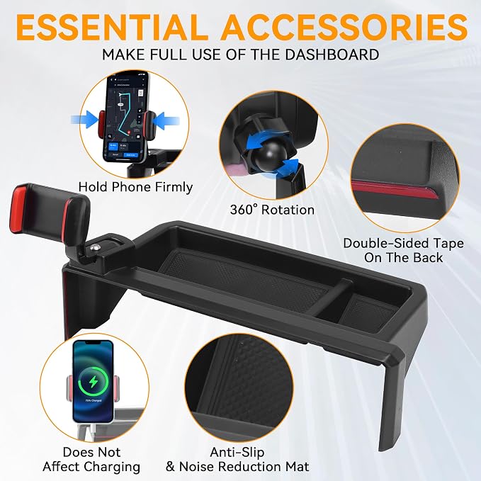 Phone Holder Dash Organizer Fit for Toyota Tacoma 2024-2026 | Fit for Toyota 4Runner 2025-2026 14 in screen, 360 Degree behind screen storage tray, not fit for 8 in screen