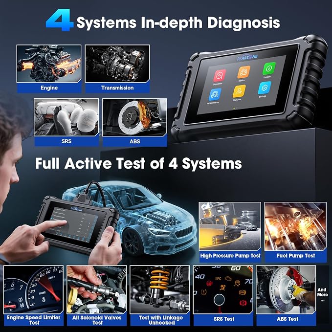 4 Systems OBD2 Scanner UR600 ABS SRS Engine Transmission Car Code Reader with 50 Services Bidirectional Test of 4 Systems Battery Test ECU Coding Diagnostic Scan Tools Lifetime Free Upgrade