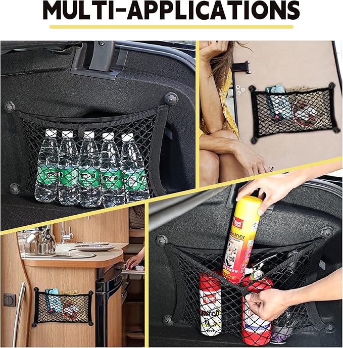 [4 Pack] Cargo Storage Net, 19.7x9.8'' DEDC Cargo Net Pocket, Universal Accessories Elastic Automotive Large Cargo Net Storage Mesh Pocket with 16 Mounting Screws, Hooks for Truck Car SUV Boats