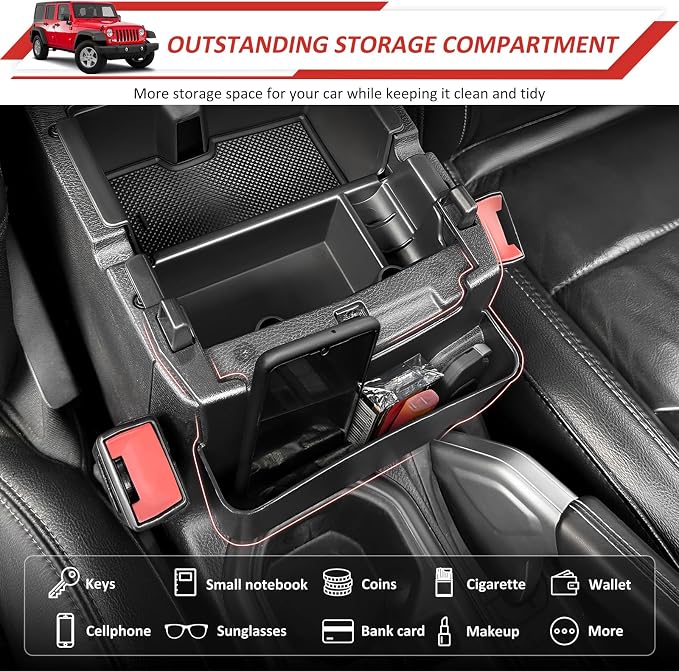 Center Console Hanging Organizer Tray Fit for 2018-2025 Jeep Wrangler JL JLU 4XE/Gladiator JT Center Console Armrest Box for Wrangler&Gladiator Accessories(Hanging Organizer)