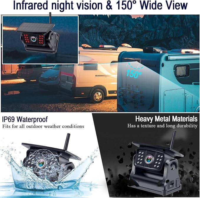 Wireless Backup Camera Solar Magnetic: Portable Cordless Scratch-Proof Truck Trailer Hitch Rear View Camera HD 1080P No Wiring No Drilling Rechargeable 5'' Monitor Kit for Car RV Camper - DoHonest R50