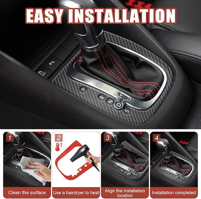 Real Carbon Fiber Gear Shift Panel Trim Compatible with Volkswagen VW Golf 6 MK6 2010-2014, Interior Decal Sticker Accessories