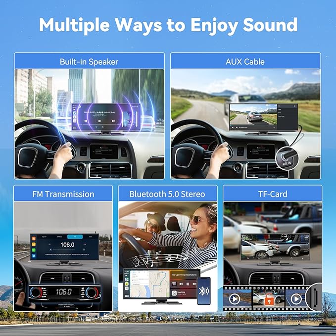 11.5" Extra Large Wireless Apple CarPlay Screen for Car, 4K Portable Car Play Screen & Android Auto HD Touch Screen, Dash Cam Front and Rear, App Control, Mirror Link, Voice Control, GPS, Bluetooth