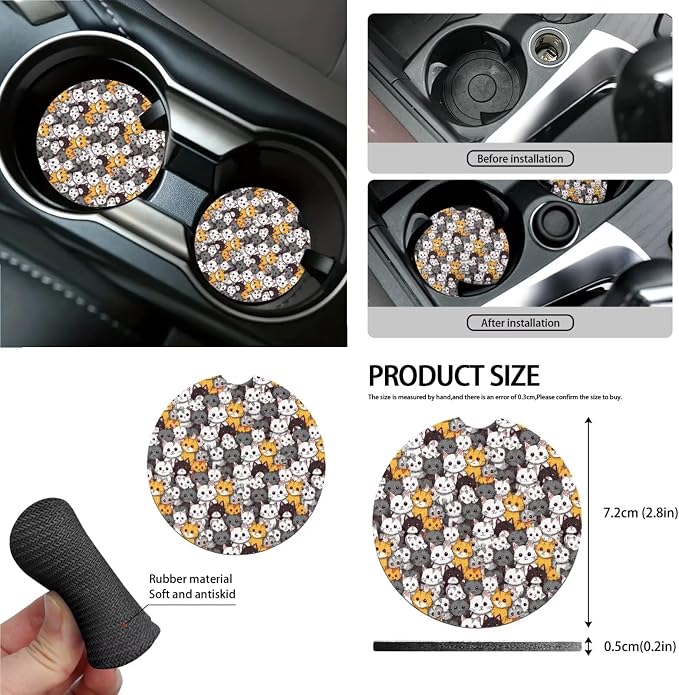 Cat Pattern Women’s 13 Pieces Car Accessories, 4 Pieces Auto Seat Covers with Elastic Backing, 1 Piece Steering Wheel Cover, 4 Safe Belt Pads, 4 Cup Coasters as Gift for Family Friend
