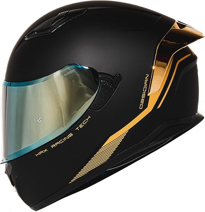 HAX Obsidian Full Face Dual Visor Adult Motorcycle Helmet for Motorbike Street Bike with Pinlock Ready DOT Approved Matte Black Gold M