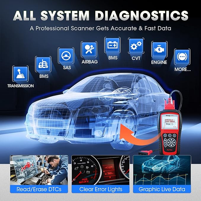 Autel OBDII OBD2 Code Reader Diaglink (DIY Version of MD802) All Systems/Modules Diagnostic for ABS, SRS, Engine, Transmission, EPB, Oil Reset