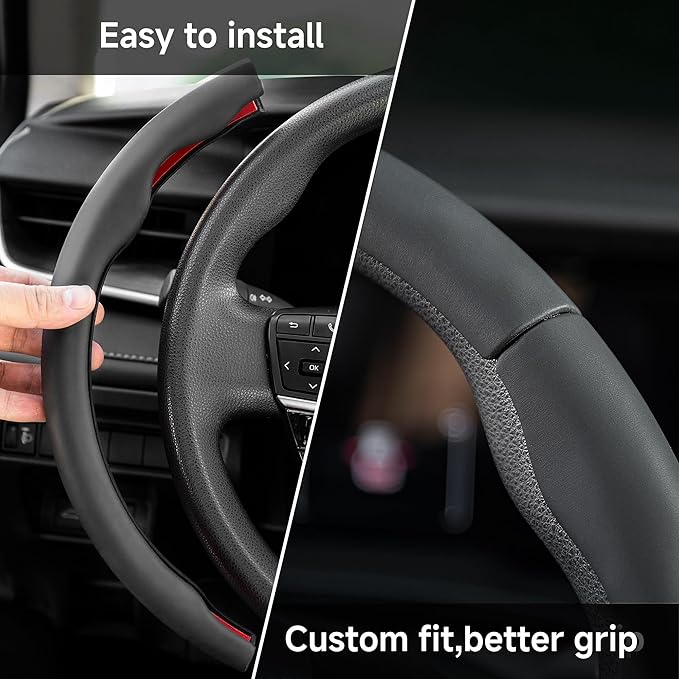 West Llama 3 Piece Leather Steering Wheel Cover, 14.5-15 Inch 3 Pc Auto Car Steering Wheel Cover Universal Fit for 99% Cars, SUVs, Trucks (Black)