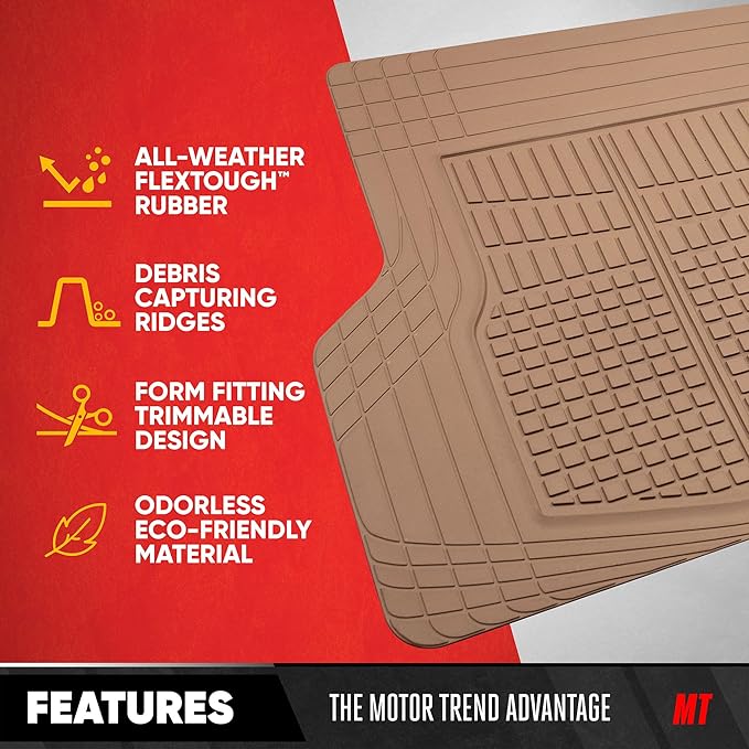 Motor Trend FlexTough Rear Cargo Mat – Heavy-Duty Trimmable Car Trunk Mat for Back of SUV, Universal Rear Cargo Liner for SUV, Flexible Trunk Liner, Automotive Floor Mats & Cargo Liners (Beige)