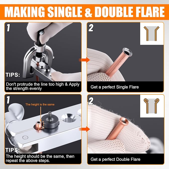 1/4" Brake Line Repair Kit, Double & Single Brake Line Flaring Tool Kit + 2 Set 25ft 1/4 Inch Brake Line with 80 Pcs Fittings(6 Unions Included) + Brake Line Bender