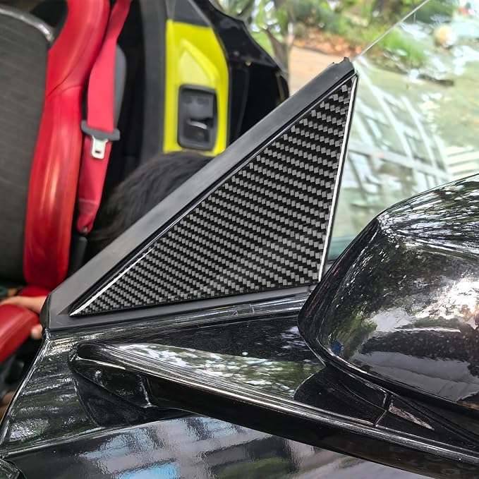 Real Carbon Fiber Front Quarter Window Trim Compatible with Corvette C8 2020-2026, Side Triangular Window Trim Exterior Decor Sticker Accessories