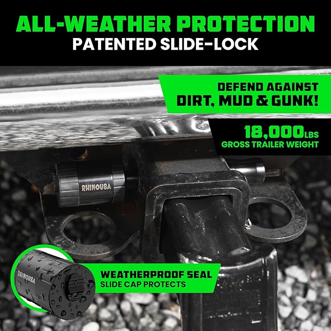 Rhino USA 2.5” Trailer Hitch Pin – Patented 5/8" Locking Receiver Pin for Class V Hitches – Weatherproof, Anti-Theft, Debris-Protected – Tow Truck Ready – Black 1PK