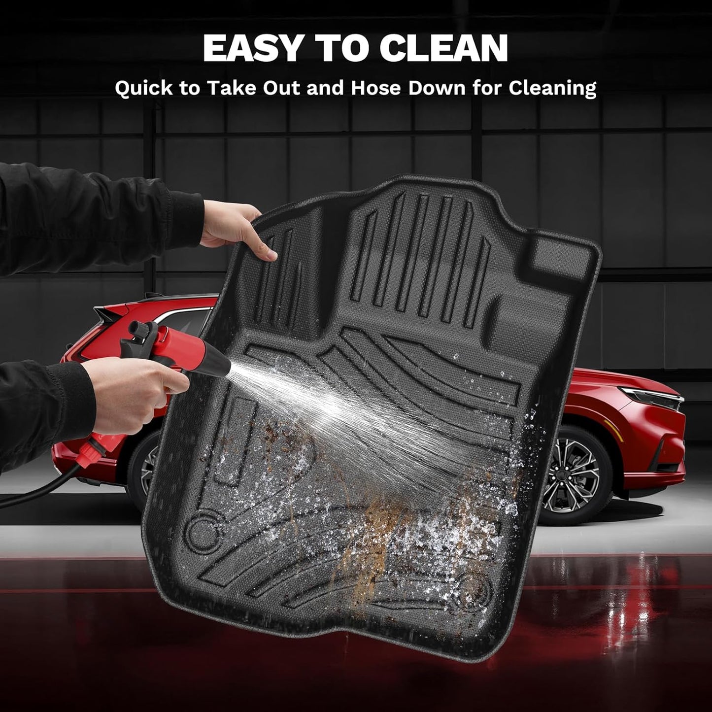 Powerty Floor Mats for Honda CR-V 2023 2024 2025(Include Hybrid) Accessories All Weather Car Floor Mats, 3D TPE Anti-Slip Liners for Car, 1st & 2nd Row Black