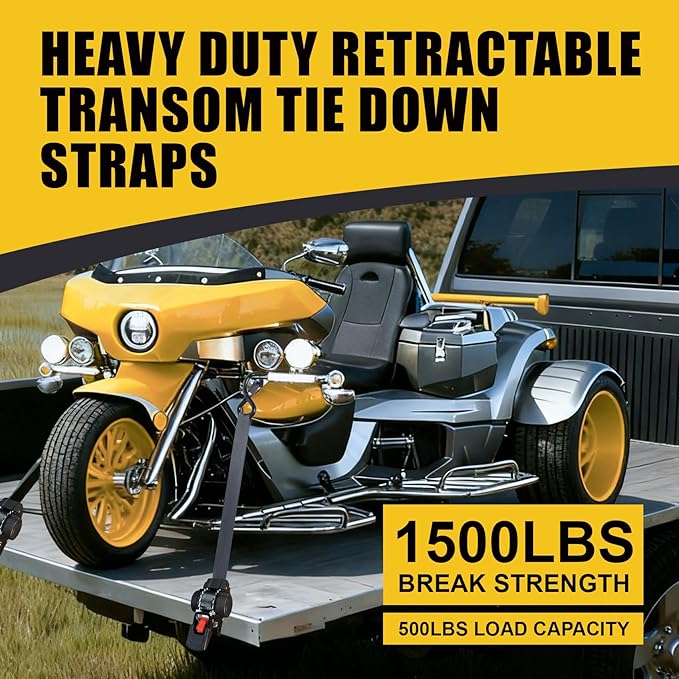 Ayaport Retractable Transom Tie Down Straps 1in X 10ft Tie Down Straps to Trailer- 1500lbs Break Strength, Medium Duty Bolt-on Ratchet Straps for Cargo, Boat, Motorcycles, ATV, 2pk