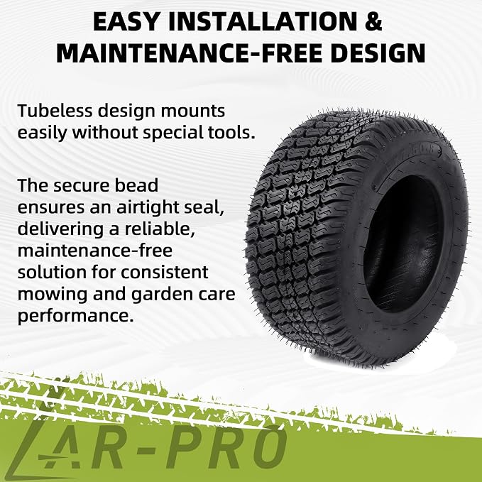 AR-PRO (2-Pack) 16x7.50-8 Tires, 4PR Tubeless Tires Compatible with Riding Lawn Mowers, Garden Tractors, Golf Carts, and Yard Equipment