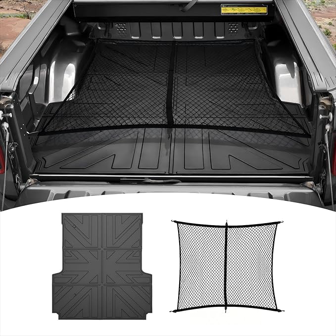 Truck Bed Mat and Cargo Net Compatible with 2020-2025 Jeep Gladiator 5FT Truck Bed Replacement, Truck Net TPE Cargo Bed Liner All Weather Cargo Mat for Jeep Gladiator Accessories