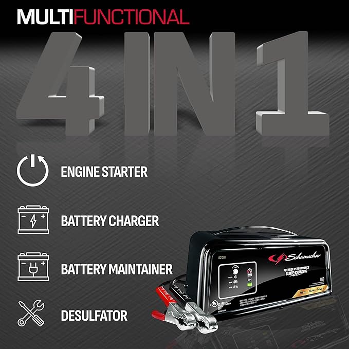 Schumacher Electric 6A Car Battery Charger and 50A Engine Starter,4-in-1 Solution,Maintainer,10A Boost,for 12V Power Sport,Automotive,and Marine Batteries,SC1361,(Pack of 2)