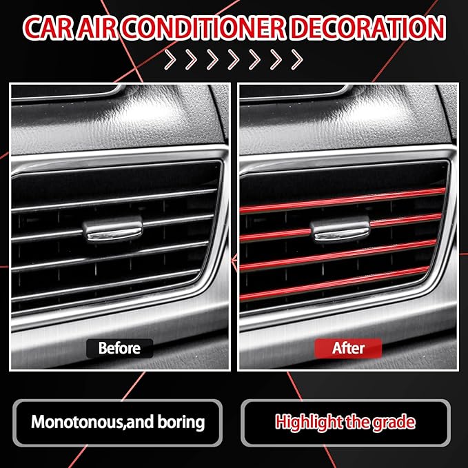 Riakrum 30 Pcs Car Accessories Set Red and Black PU Leather Steering Wheel Cover Auto Interior Accessories Gift Car Vent Trim Strips Air Conditioner Insert Strips with Installation Tool