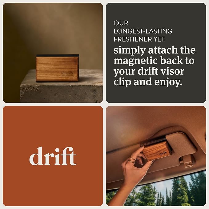Drift Car Air Freshener - The Original Wood Air Freshener - Car Odor Eliminator - Long Lasting Scent - Metal Clip - Essential Oils - Clean Ingredients - Variety 6 Pack Starter Kit - CLIP INCLUDED