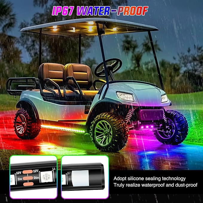Nilight 2PCS Golf Cart Underglow LED Light Strip Dream Color Multi-Mode Neon Accent Lighting Kit APP and Remote Control Sound Active Music Sync IP67 Waterproof 12V-66V Input for EZGO Yamaha Club Car