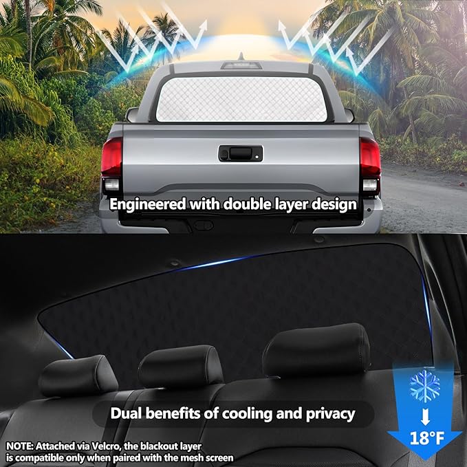 ZATOOTO Rear Windshield Sunshade for Toyota Tacoma 2024 Rear Windshield Sunshield Double Layer for Sunshade and Privacy Offer Great Visibility Sun Blocker Back Window Sun Shade for Toyota Tacoma