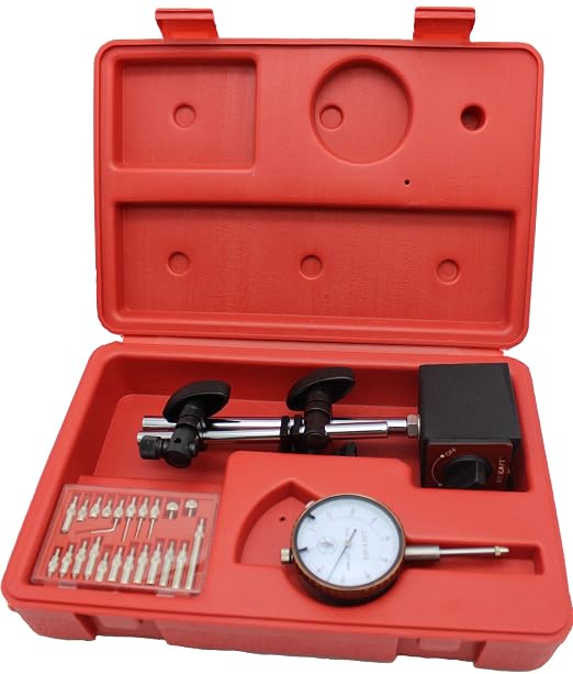 Professional Dial Indicator Magnetic Base: Dial Indicator 0-1"x0.001" Steel Hardened, Magnetic Base 130lb Fine Adjusted, Indicator Points Set 22-Piece in Blow Mould Case