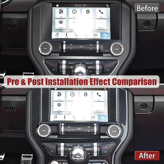 7PCS Real Carbon Fiber Interior Trim Kit Compatible with Ford Mustang 2015-2020, Center Console Navigation CD Panel Cover Decor, 3K Soft Carbon with UV Resin Coating