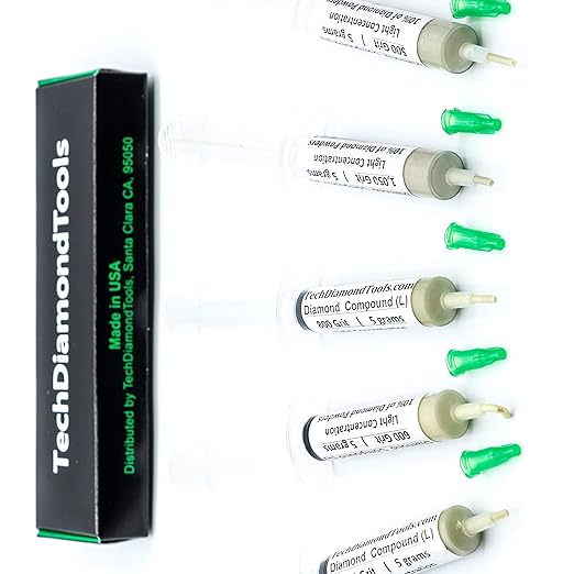 TechDiamondTools Diamond Polishing Compound Kit of 5 Lapping Paste USA Made 400 500 600 800 1050 Grit Lapping Compound for Rock Glass Metal Jewelry Resin Marble with 10% of Diamond Powder