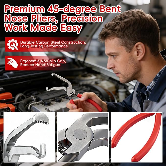 5 Piece Automotive Electrical Disconnect Pliers Kit, Professional Hose Clamp Pliers Kit, Electrical Connector Removal Tool, Clip Removal Tools, Plug Release & Wire Terminal Remover, for Auto Repair