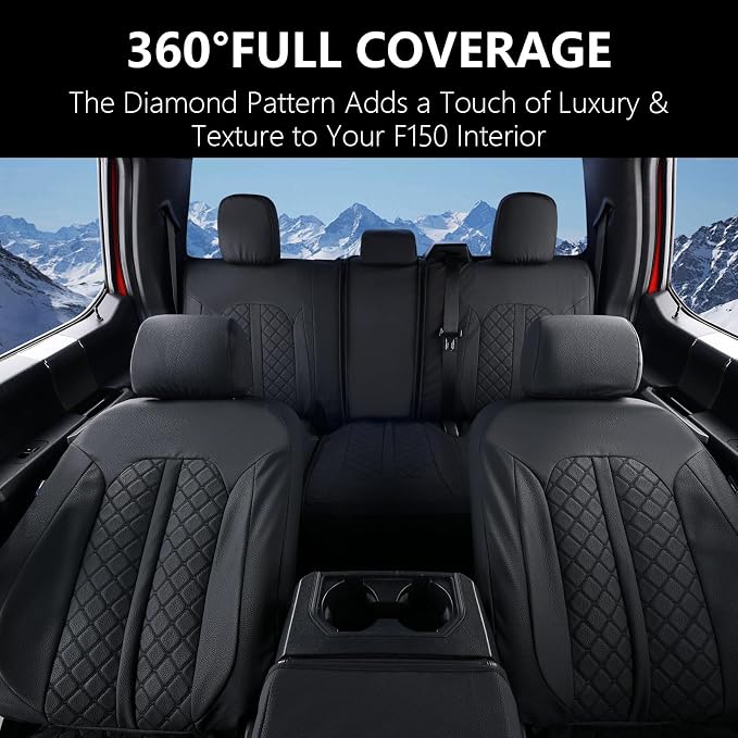 Truckiipa F150 Seat Covers Full Set Leather Waterproof Car Seat Cover Seat Protector Custom Fit for 2015-2026 Ford F150 SuperCrew, 2017-2026 F250 F350 F450 Super Duty Crew Cab, Full Set, Black