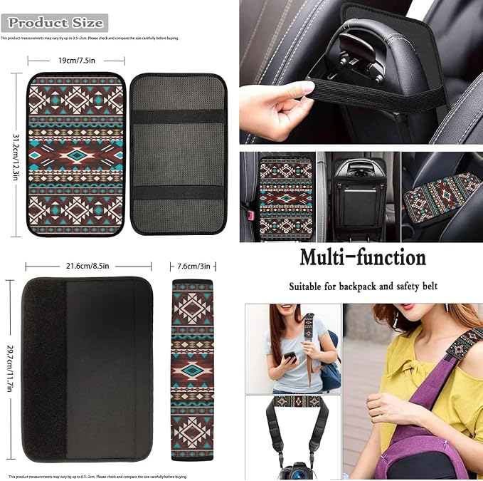 Dreaweet Tribal Navajo Print Car Seat Covers Full Set Southwestern Car Accessories 12 Piece with Steering Wheel Cover Armrest Covers Seat Belt Pads Cup Holders Gear Shift Handbrake Cover,Universal Fit