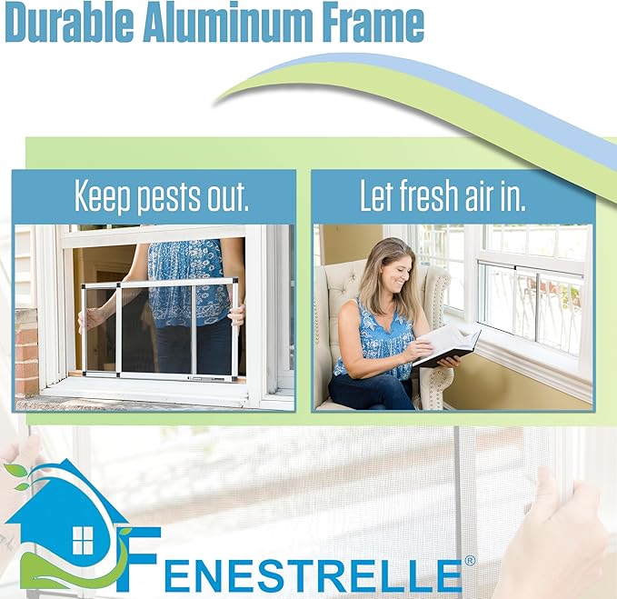 Fenestrelle Expandable Window Screen – 10″ H × 19″–36″ W Horizontal, 2‑Way Adjustable Window Screen with Flame Resistant Fiberglass Mesh, Pack of 10