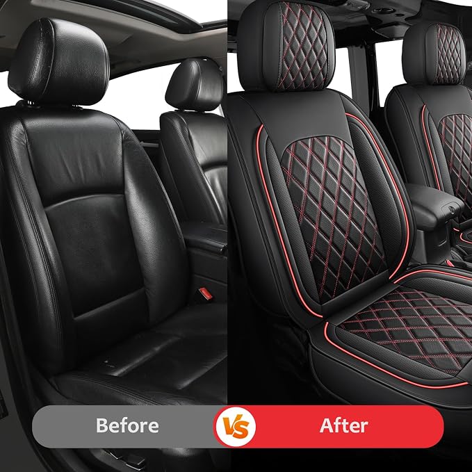 MIROZO Tacoma Front Seat Covers,Leather Car Seat Covers Fits for 2005-2015 Toyota Tacoma Crew Cab,Automotive Seat Protector Tacoma Accessories (Black and Red,2PCS Front)