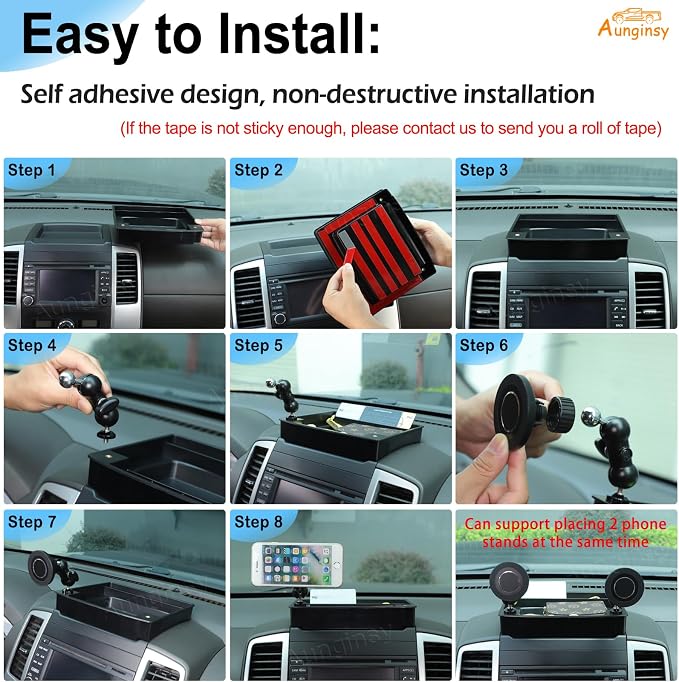 Aunginsy Center Console Dash Storage Tray with Magnetic Phone Holder Compatible with Nissan Frontier 2009-2017, Dashboard Multi-Functional Mobile Phone Mount Storage Box Organizer Tray Accessories