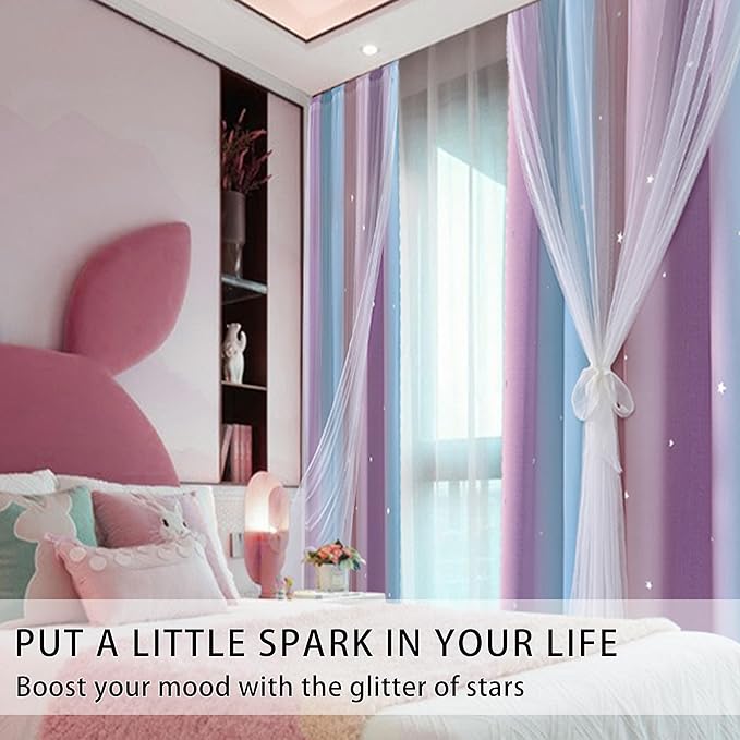 XiDi Curtains for Girls Bedroom Kids Room Unicorn Princess Theme Home Decor 72 inches Length Pink/Purple, W52 X L72 2 Panels