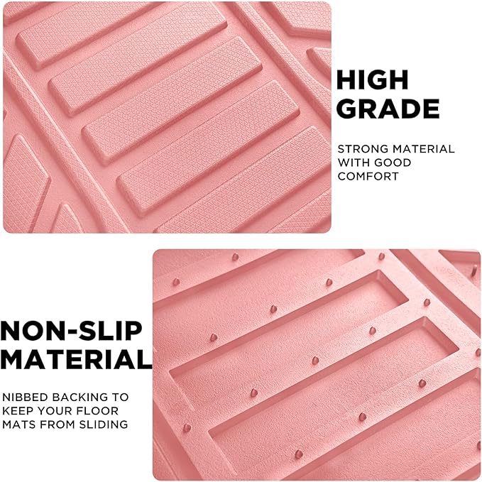 PIC AUTO Heavy Duty Pink Rubber Floor Mats, Silver Aluminum Film Car Mats Set, Front and Rear Car Mats with Anti-Slip Backing, All Weather Protection, Trim-to-Fit for Automotive SUV, Sedan, Van