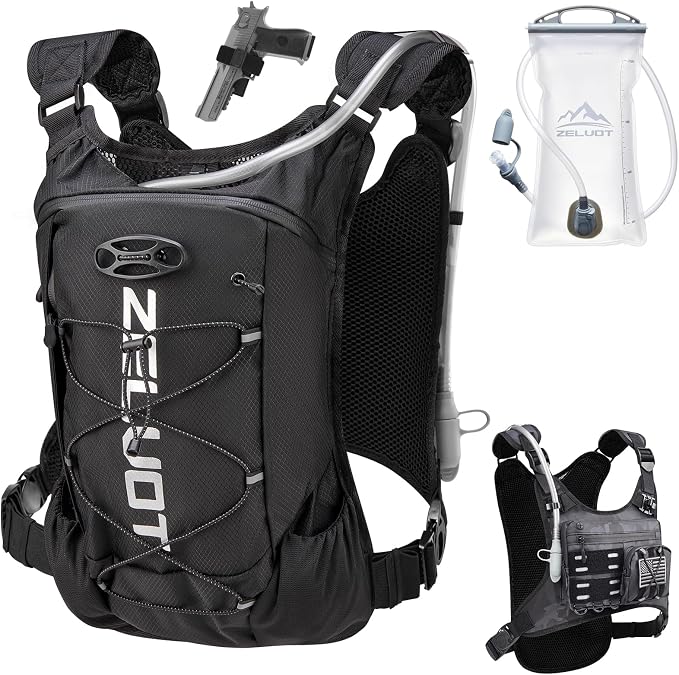 Zelvot Running Vest with 2L Water Bladder, Hydration Backpack, U.S. Design Patent, Lightweight Hydration Pack with Gear Holder, Reflective Chest Pack for Men Women