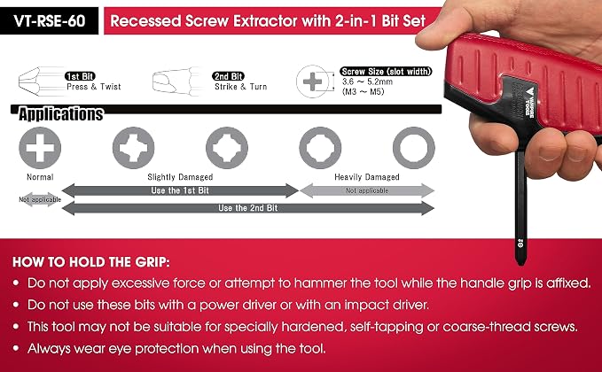 VAMPLIERS 2-PC Stripped Screw Extractor Tool Set. Made in Japan: 8" Linesman Plier + Recessed Screw Extractor. Remove any Rusted/Damaged/Specialty or Sunken Screws, Nuts and Bolts.