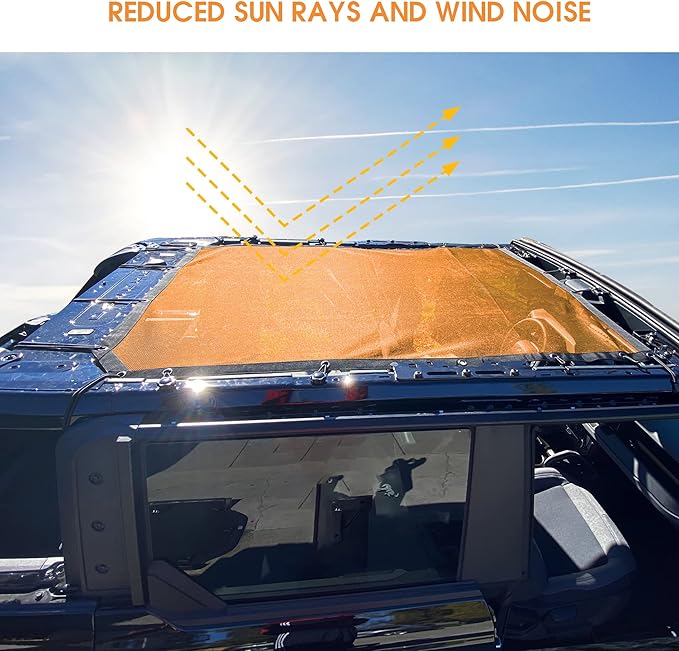 sukemichi Sunshade for Ford Bronco,Mesh Sun Shade Bikini Top Cover Bimini Top for Ford Bronco Accessories 2021 2022 2023 2024 2025 2026 4 Door - Blocks UV, Wind, Noise(Orange)