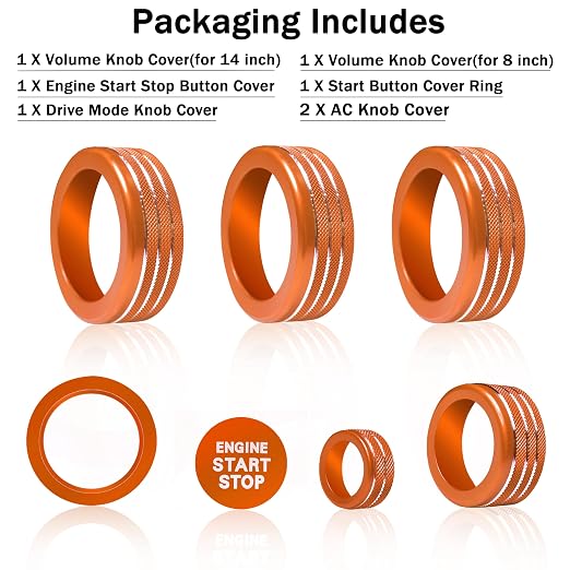 Knob Covers for Toyota Tacoma Accessories 2024 2025 2026 8" or 14" Touchscreen Air Conditioner Engine Start Stop Button Ring Drive Mode Switch Audio Center Console Button Knob Cover 7 Pcs (Orange)