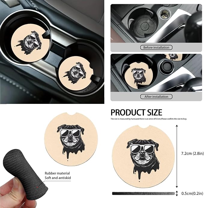 French Bulldog Print Car Front Back Seat Cover Set of 15 Steering Wheel Covers Seatbelt Strap Pad Garbage Cans Air Vent Storage Holder Rear View Mirror Cover Cup Holder Key Chain
