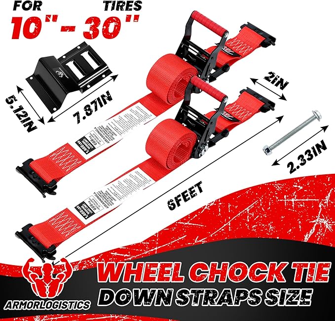 Wheel Chock Tie Down Kit, 4 Pack Heavy Duty Trailer Tire Straps Kit for ATV, UTV, Lawn Mower, 4,400lb Max Break Strength